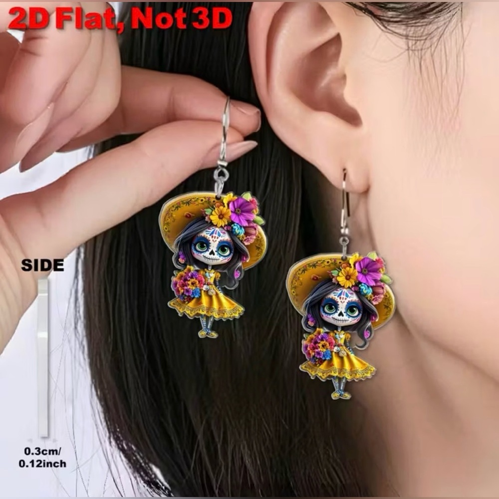 Dia de los Muertos Earrings Halloween Day of the Dead New - Picture 3 of 4